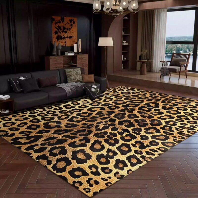 Commercial Printing Online - Retro Leopar Desenli Oturma Odası Halısı