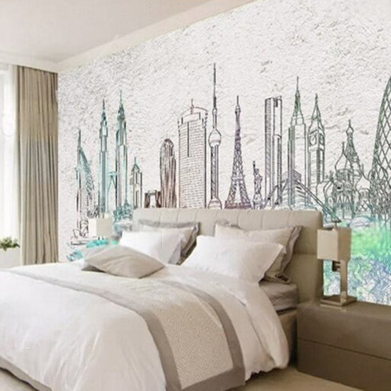 Modern suluboya şehir siluetle - Commercial Wallpaper Printing incelemesi ve fiyatı
